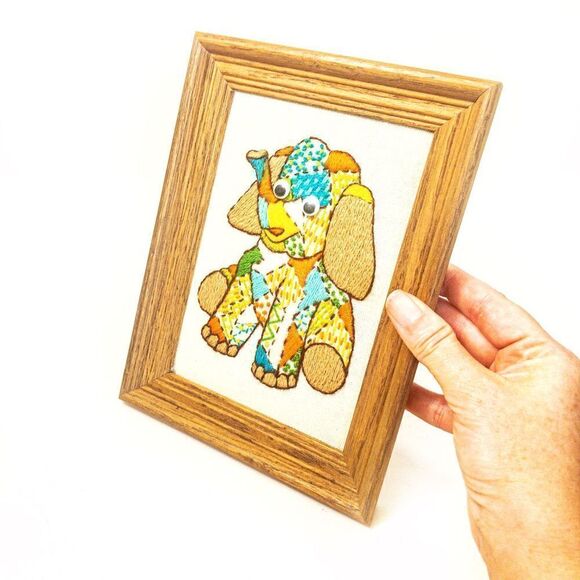 Vintage Nursery 1978 Crewel Stitch Elephant Framed Wall Decor - Picture 3 of 9